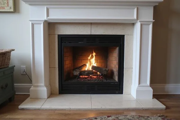 Completed direct-vent gas fireplace with mantel and hearth glowing in a Vaughan detached home family room