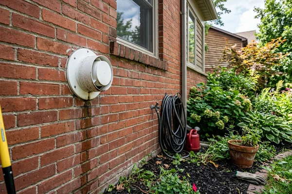 Concentric vent termination on the exterior wall of a semi-detached home in East York, Toronto