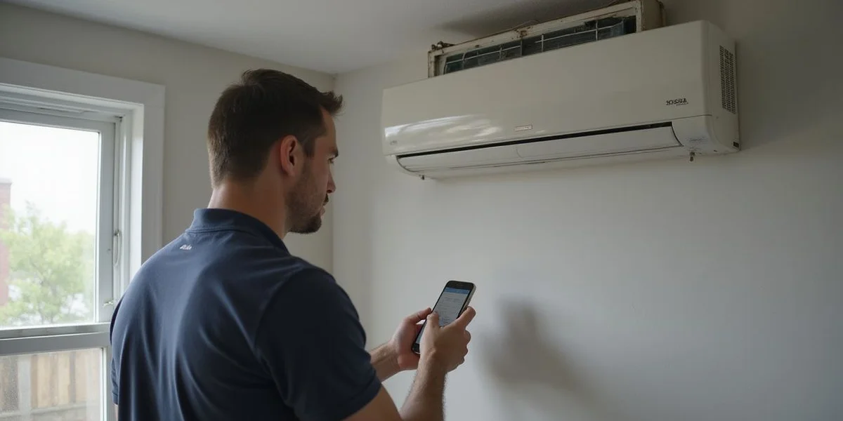 TSSA-certified technician running refrigerant diagnostics on a ductless mini-split at a North York home in a heat wave